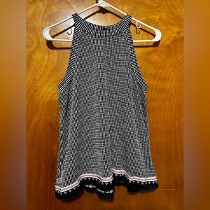 Black and White Sleeveless Blouse with Pink Accents